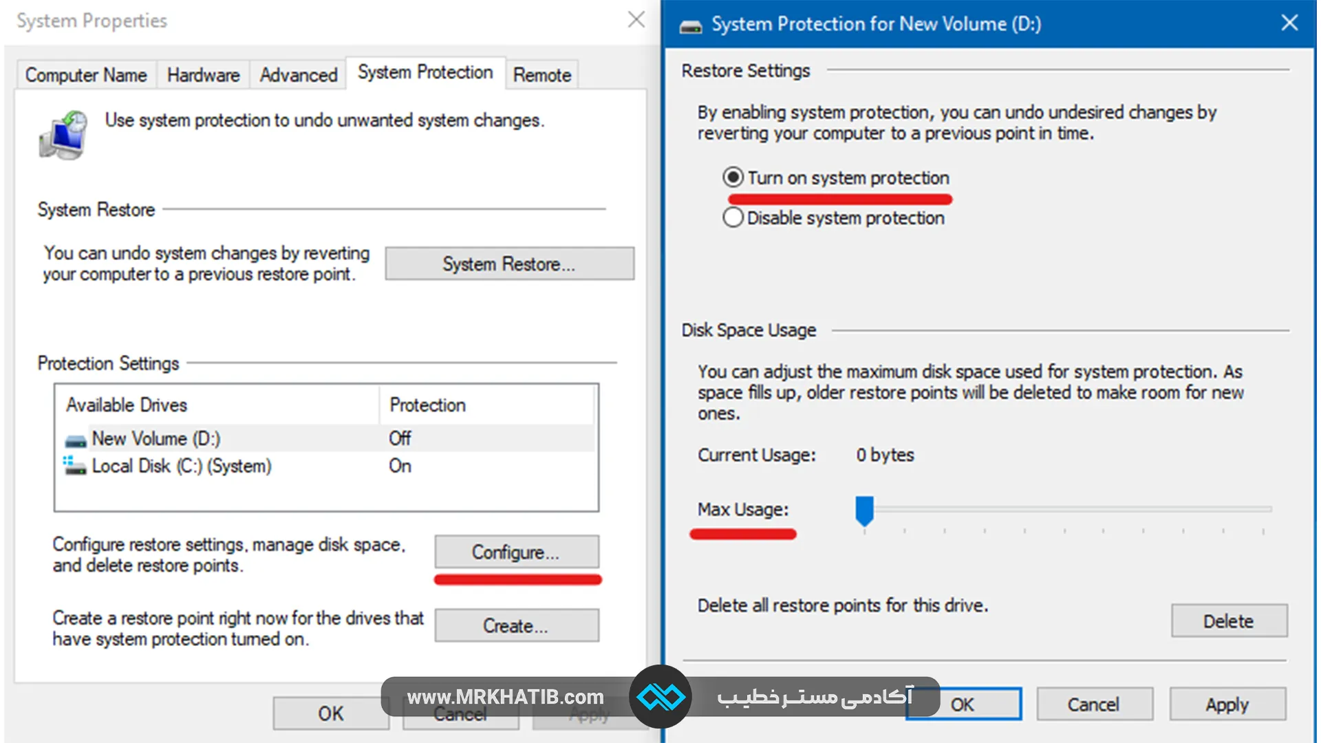 فعال کردن Create A Restore Point